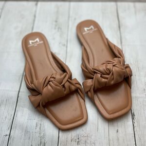 Marc Fisher Farisa 3 Knot-Front Square Toe Slide Sandals Size 5 Cognac